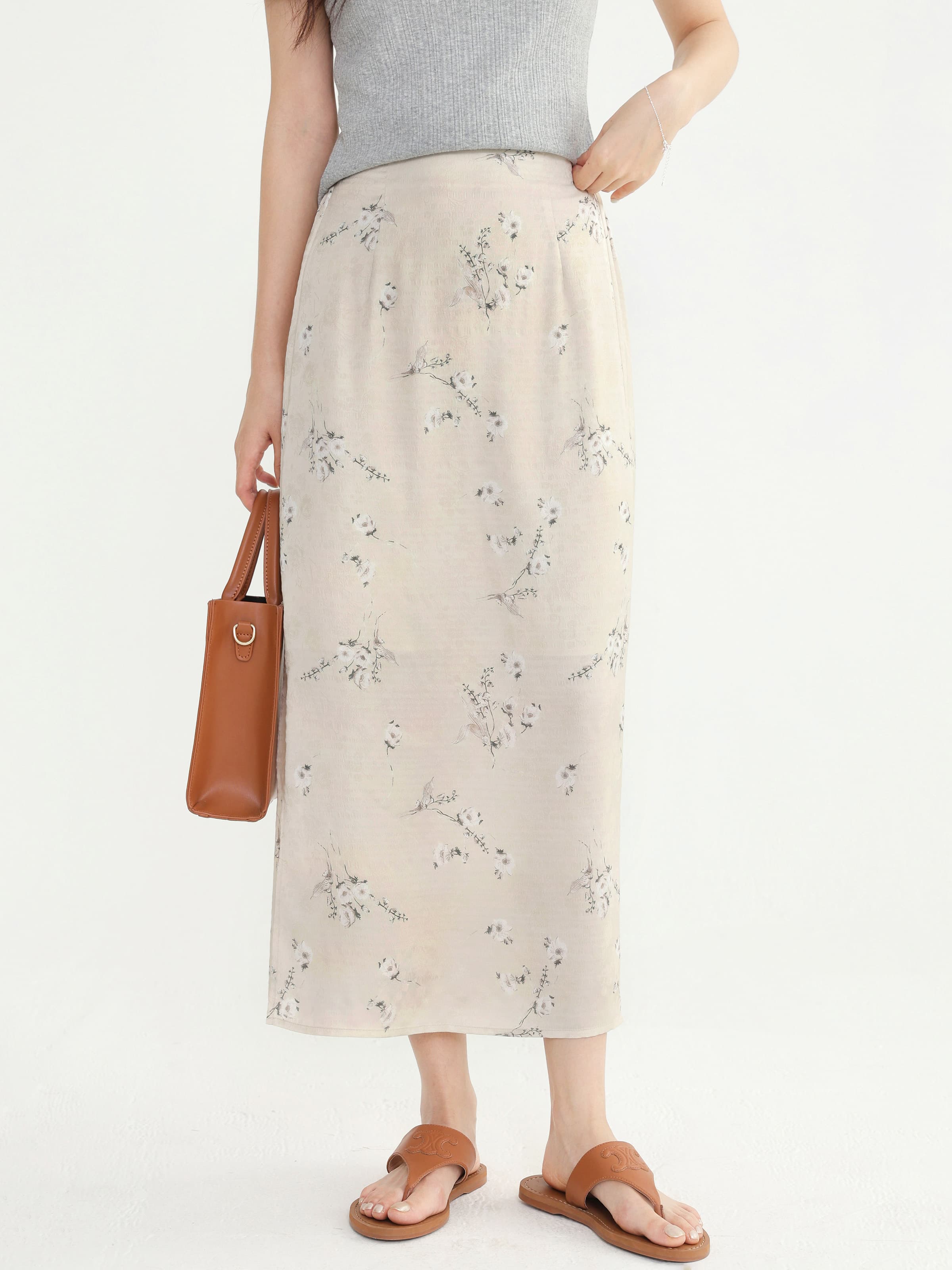 小花柄サイドスリットスカート春のお出かけ着