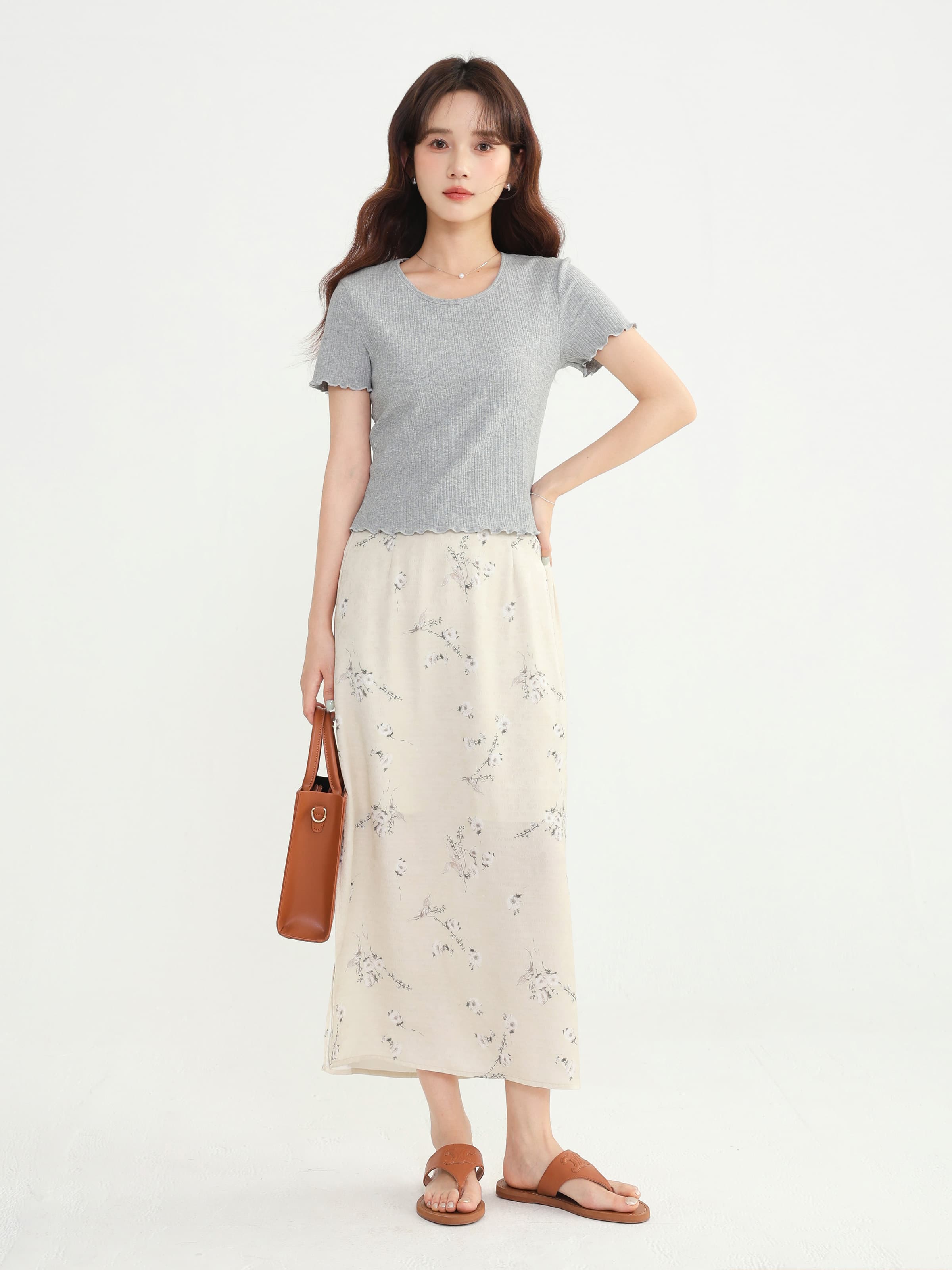 小花柄サイドスリットスカート春のお出かけ着
