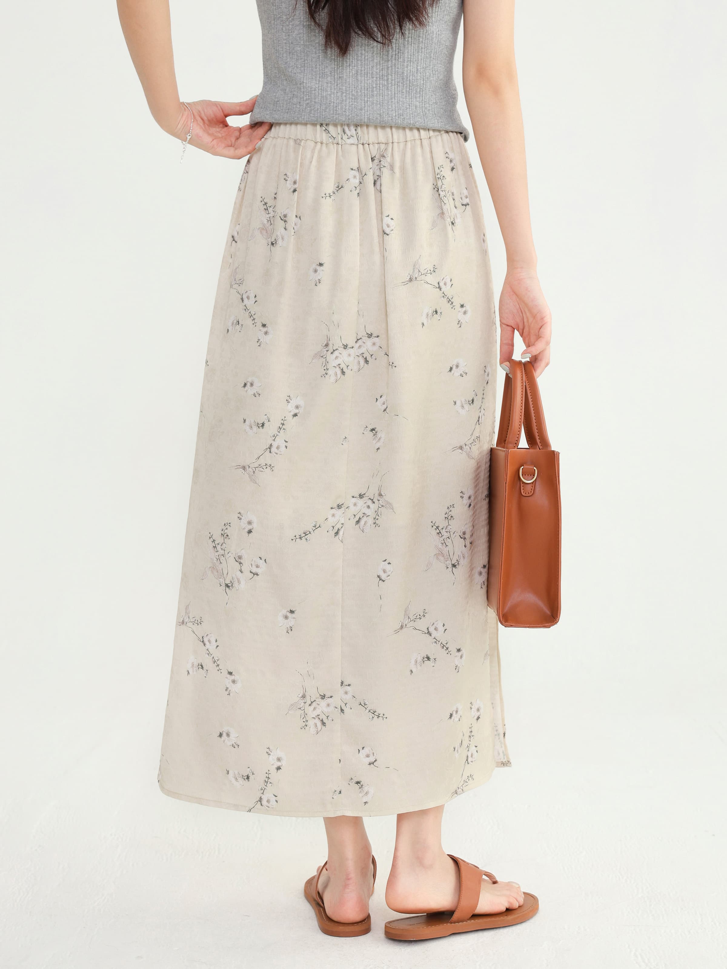 小花柄サイドスリットスカート春のお出かけ着
