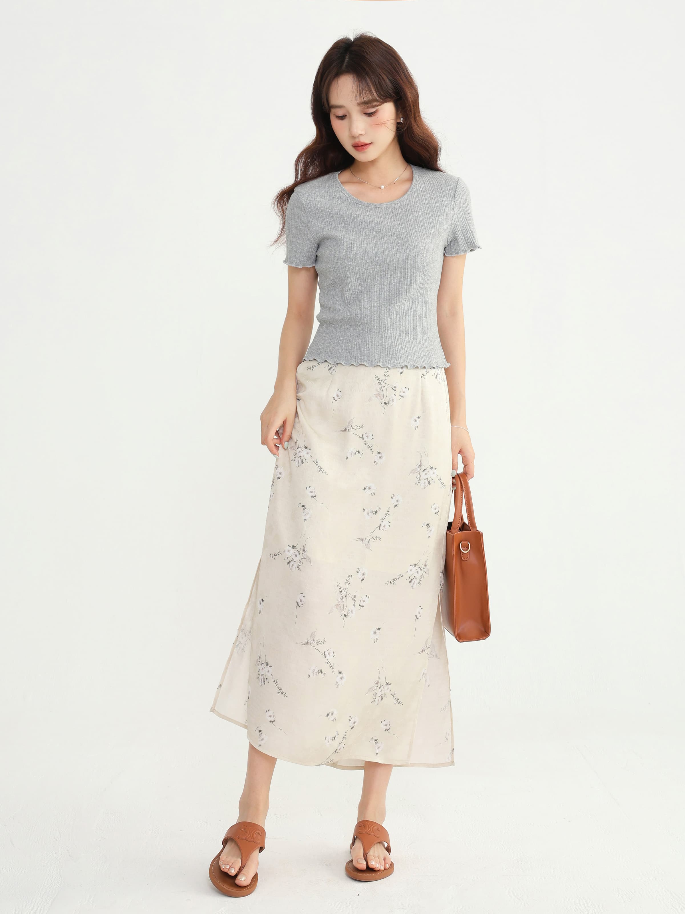 小花柄サイドスリットスカート春のお出かけ着