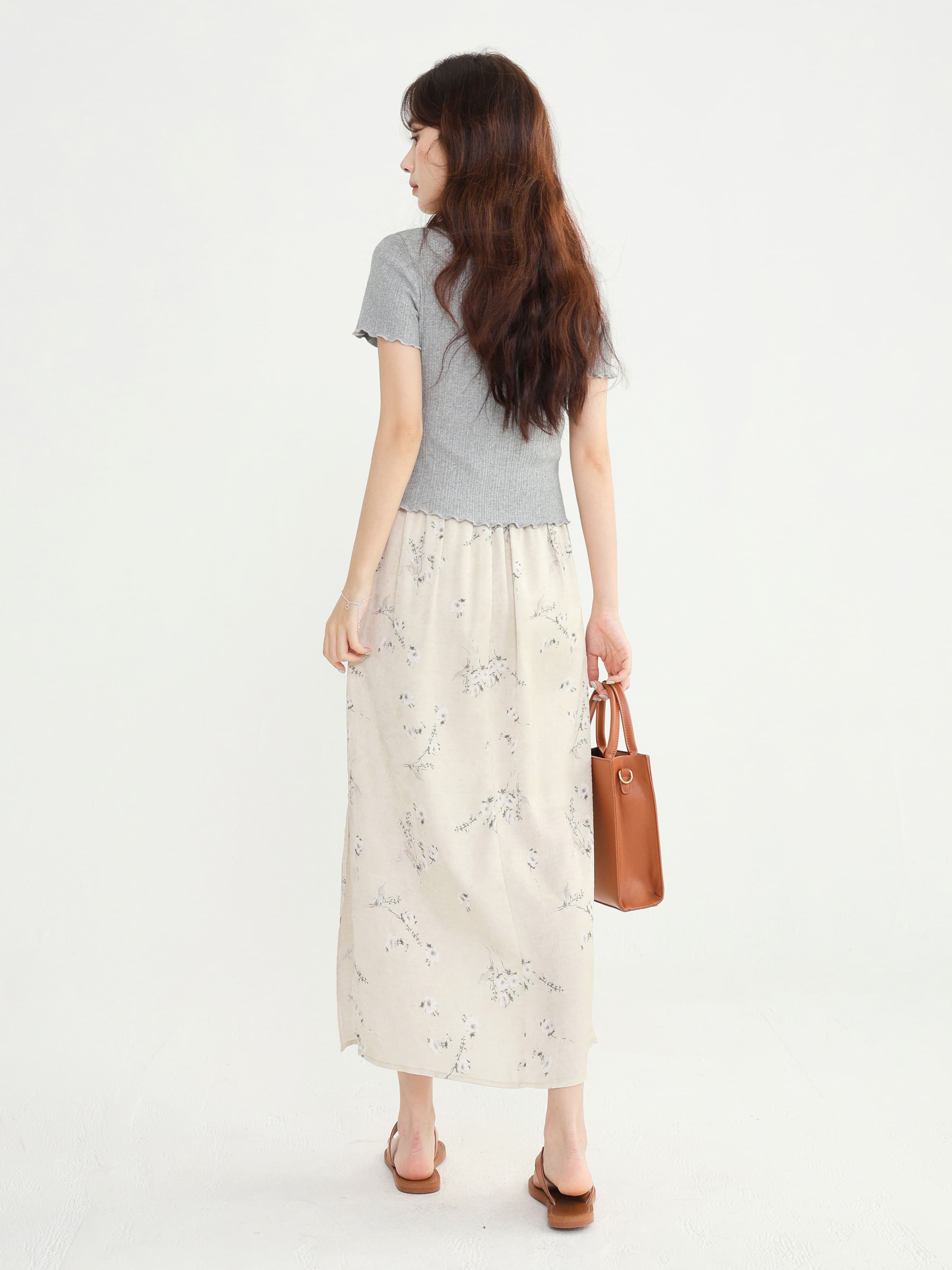 小花柄サイドスリットスカート春のお出かけ着