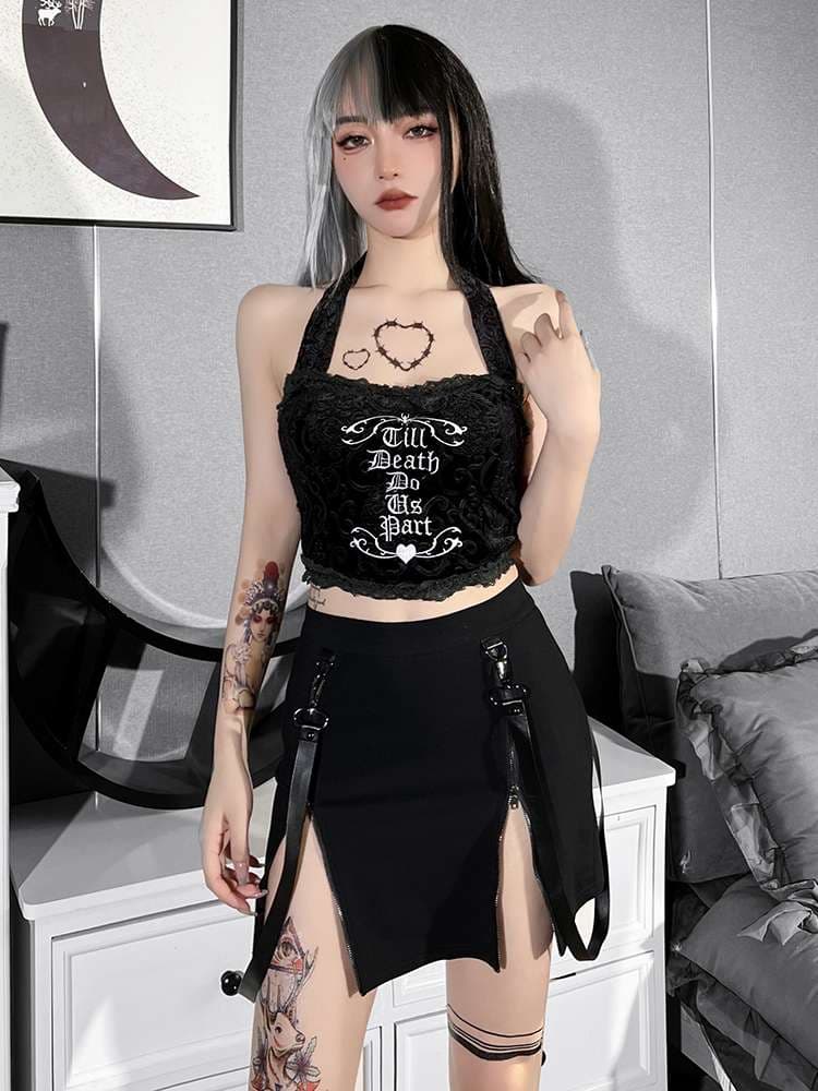 スリットスカート 個性派黒スカート ジッパー開閉スリット仕様