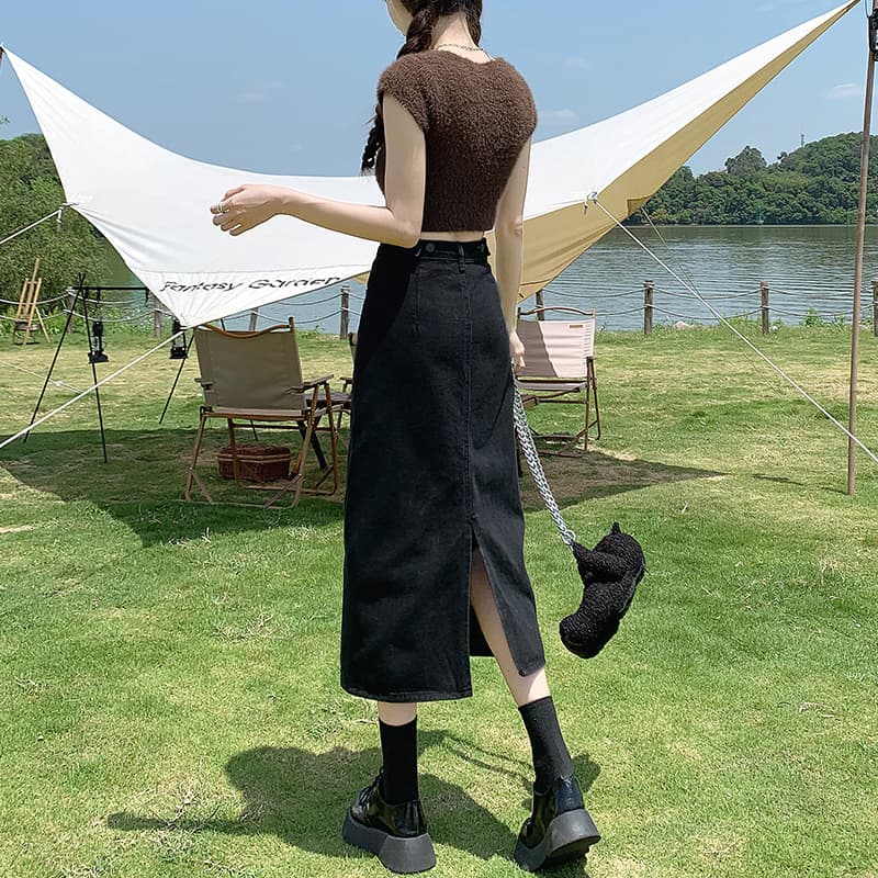 スリットスカート バックスリット入り デニムロングスカート