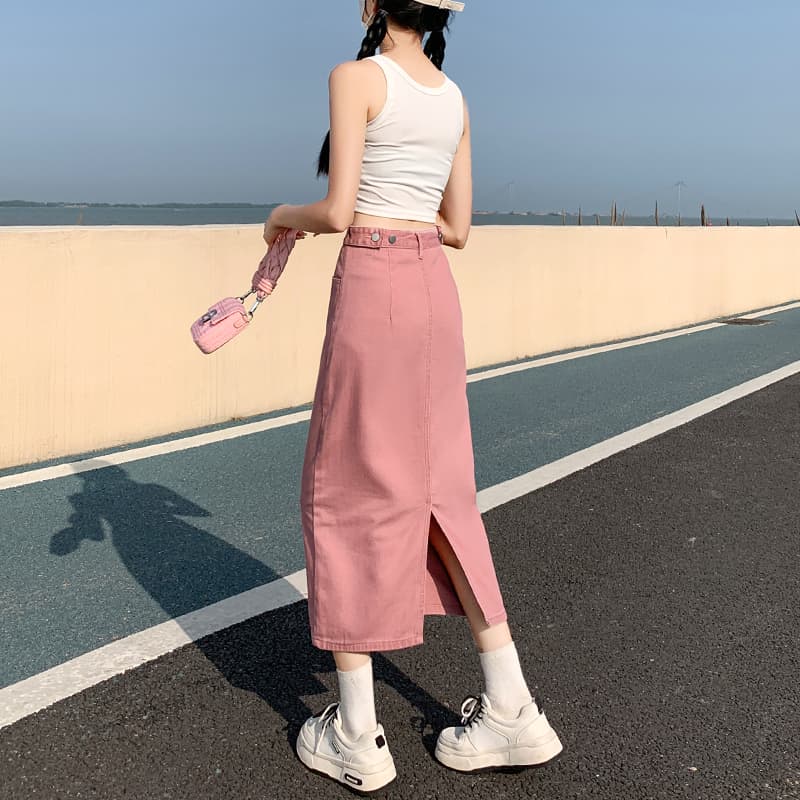 スリットスカート バックスリット入り デニムロングスカート