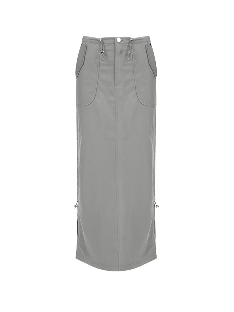 スリットスカート ドローコード調節スリットロングスカート