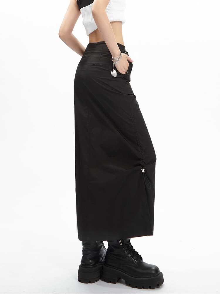 スリットスカート ドローコード調節スリットロングスカート