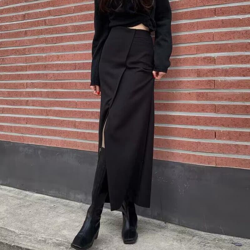 レディース ロングスリットスカート きれいめストレート