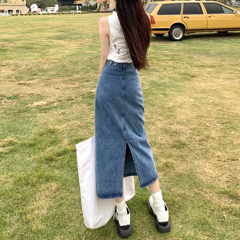 スリットスカート バックスリット入り デニムロングスカート