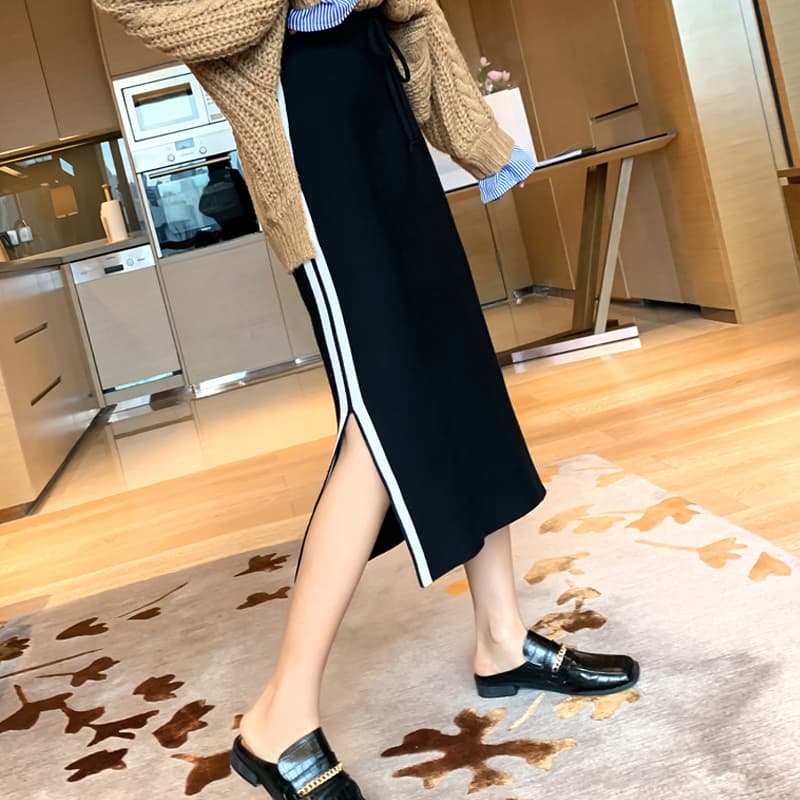スリットスカート サイドライン入りスリット入りロングスカート
