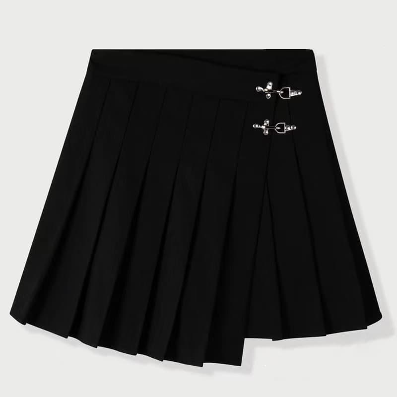 スリットスカート 金具留めプリーツミニスカート