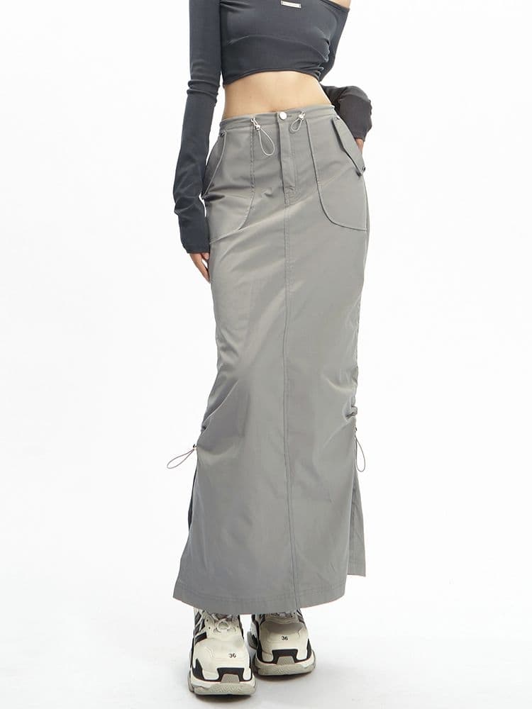 スリットスカート ドローコード調節スリットロングスカート