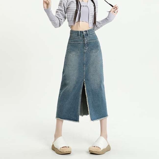 ヴィンテージ風デニムスリットスカート