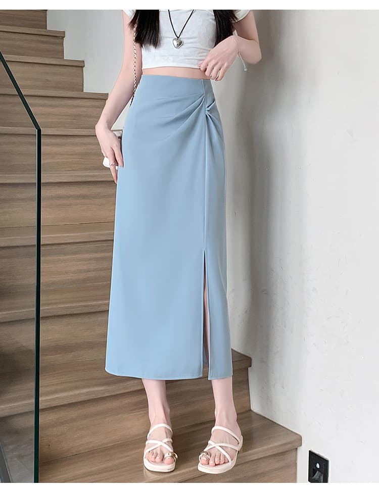 スリットスカート シンプル美脚タックスリット膝下スカート