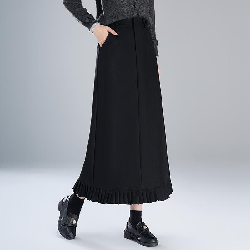 スリットスカート プリーツ裾飾り ロングスカート