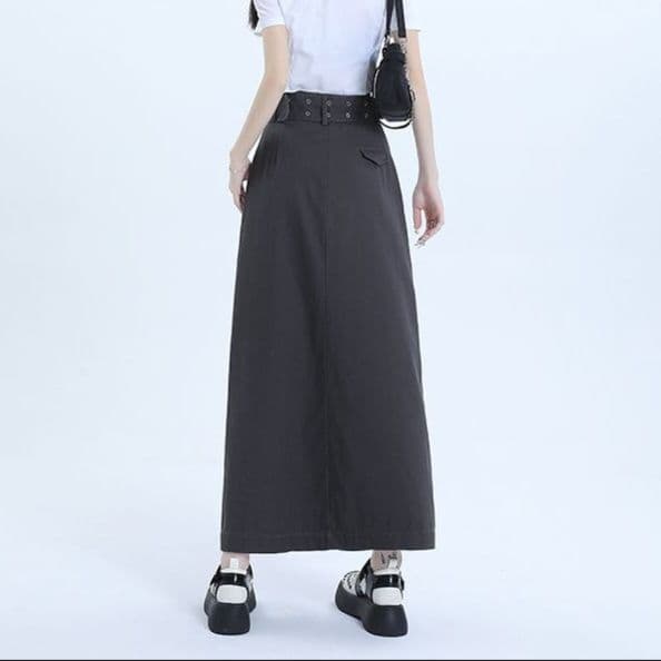 スリットスカート ベルト付き深スリットロングスカート