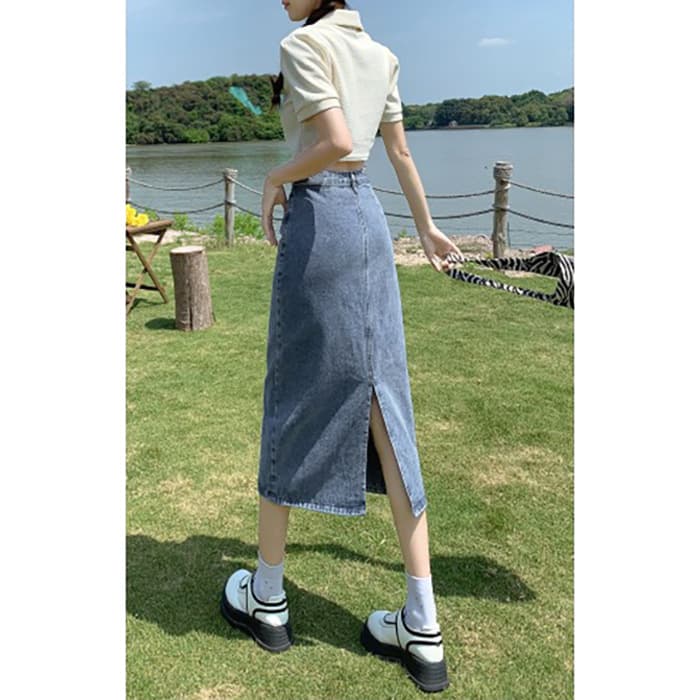 スリットスカート シンプル後ろスリット入りロングスカート