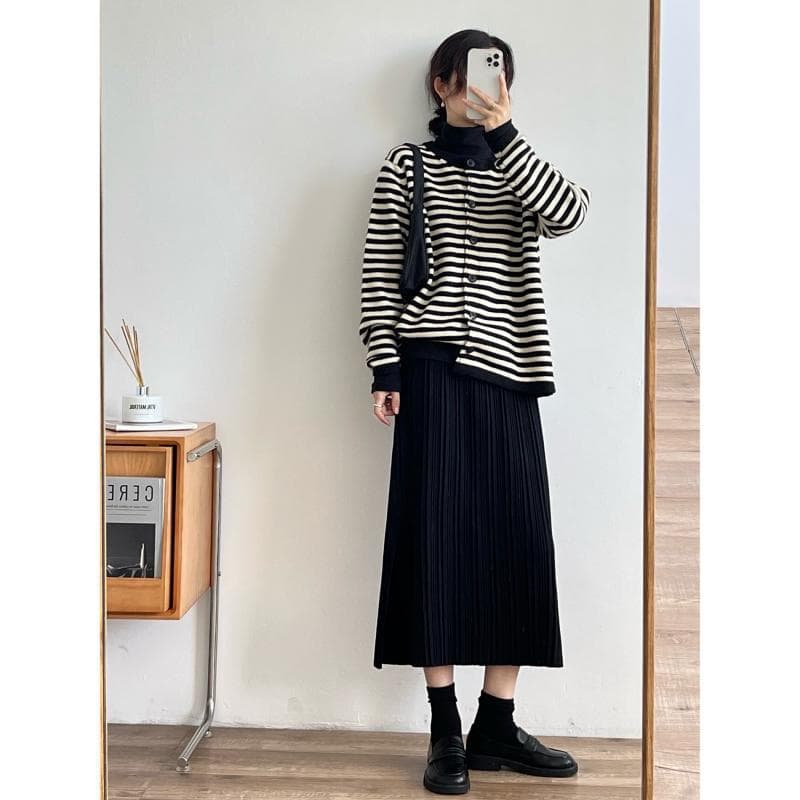 スリットスカート ナローワンスリットプリーツスカート