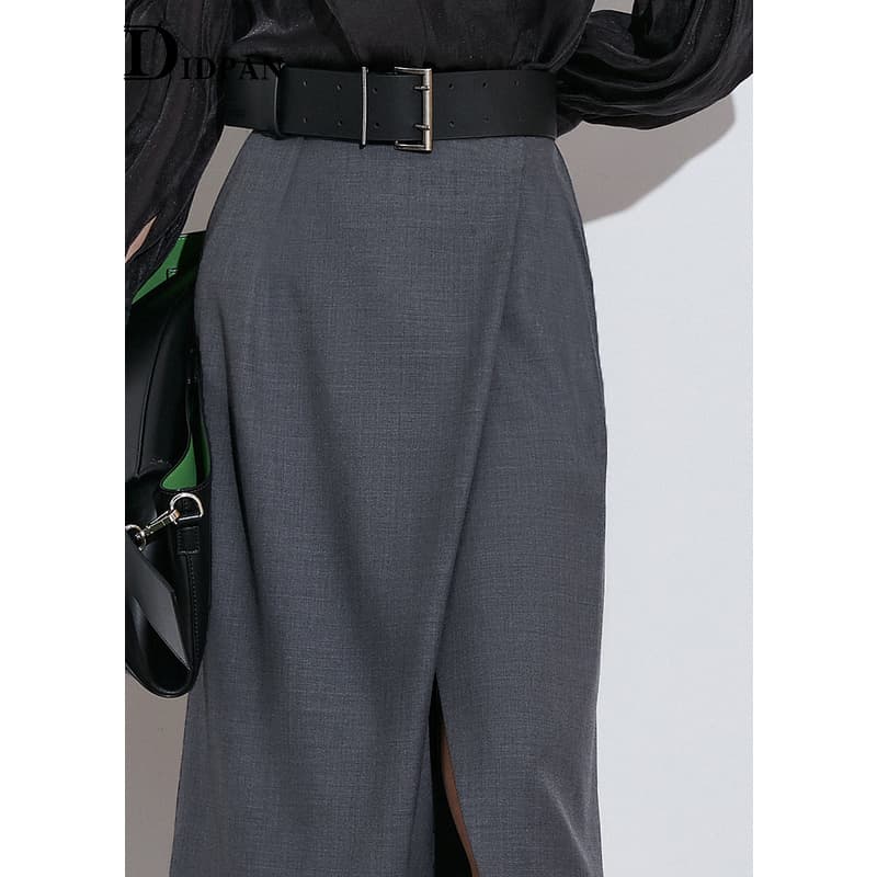 スリットスカート上品シルエット ウエストベルト スリットスカート