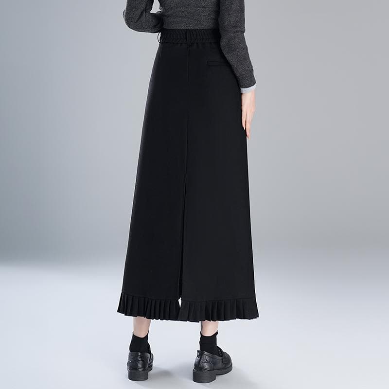スリットスカート プリーツ裾飾り ロングスカート