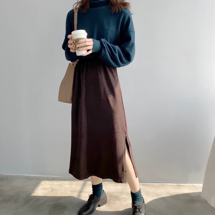 スリットスカート コーデュロイ調サイドスリットロングスカート