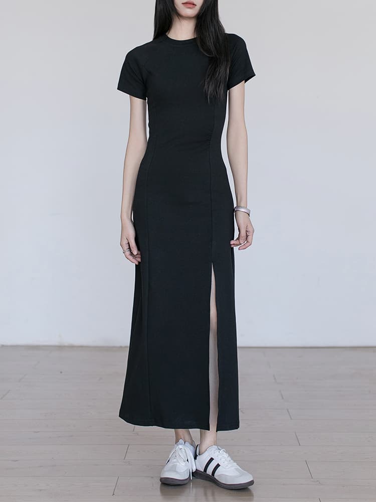スリットスカート スリットスカート 洗練シンプル美脚スリットワンピース