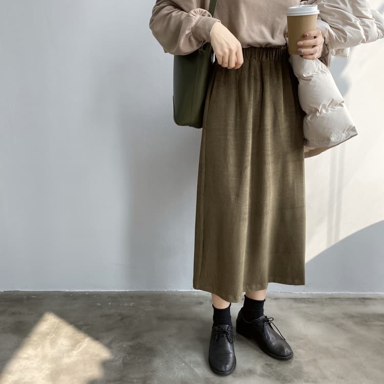 スリットスカート コーデュロイ調サイドスリットロングスカート