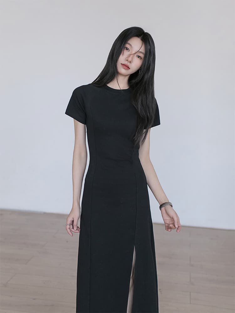 スリットスカート スリットスカート 洗練シンプル美脚スリットワンピース