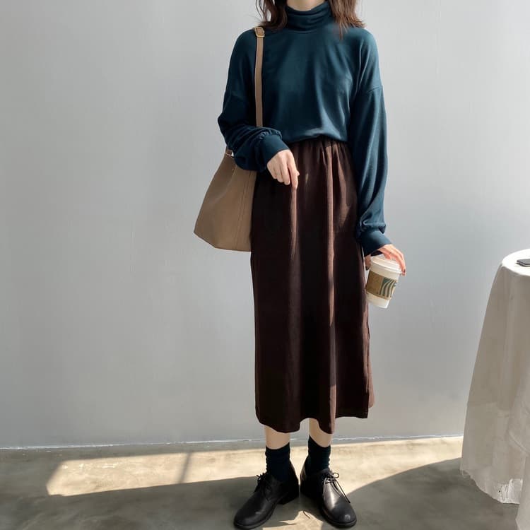 スリットスカート コーデュロイ調サイドスリットロングスカート