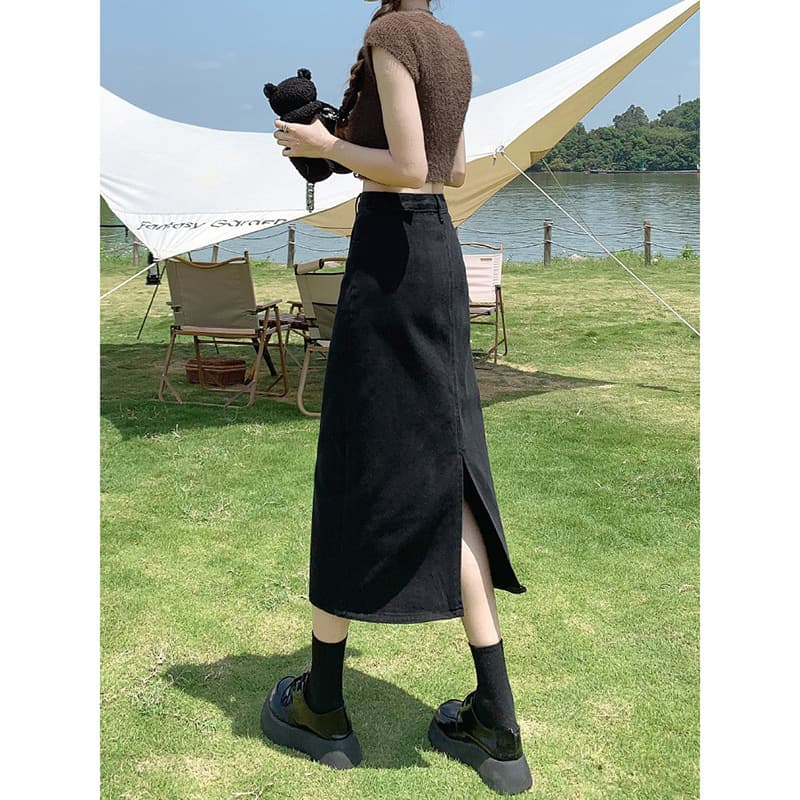 スリットスカート シンプル後ろスリット入りロングスカート