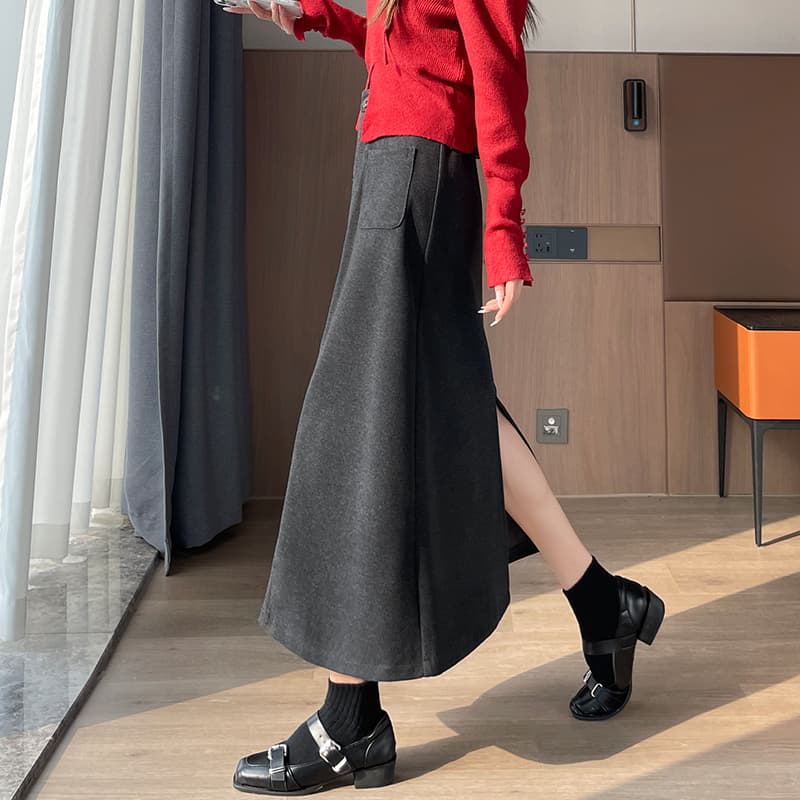 スリットスカート 上品フレアスリットロングスカート