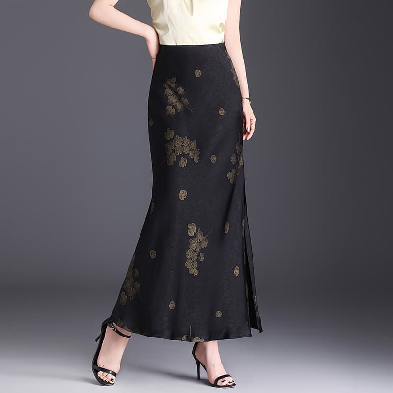 スリットスカート 花模様シルエット スリットスカート