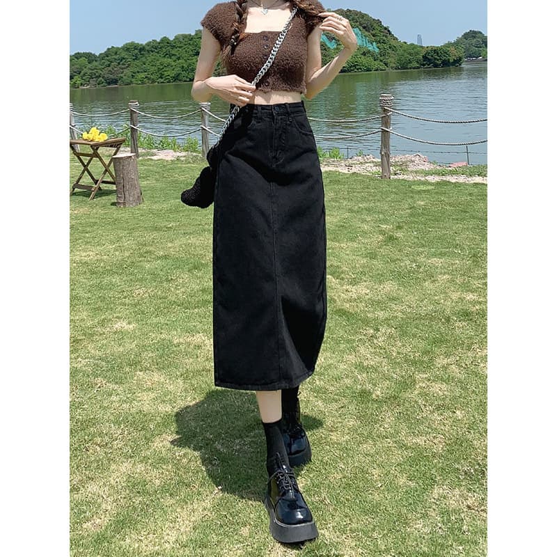 スリットスカート シンプル後ろスリット入りロングスカート