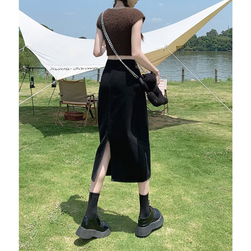 スリットスカート シンプル後ろスリット入りロングスカート