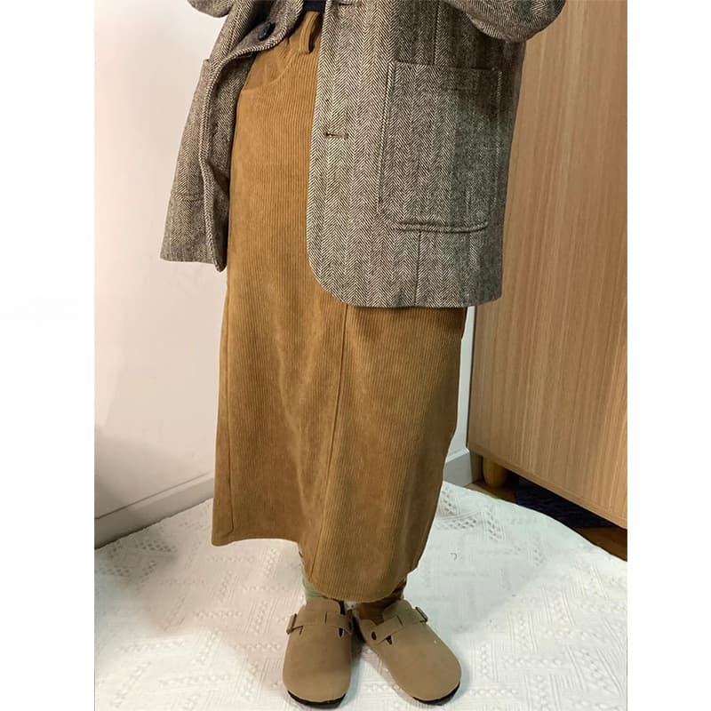 コーデュロイゆったりスリットスカート